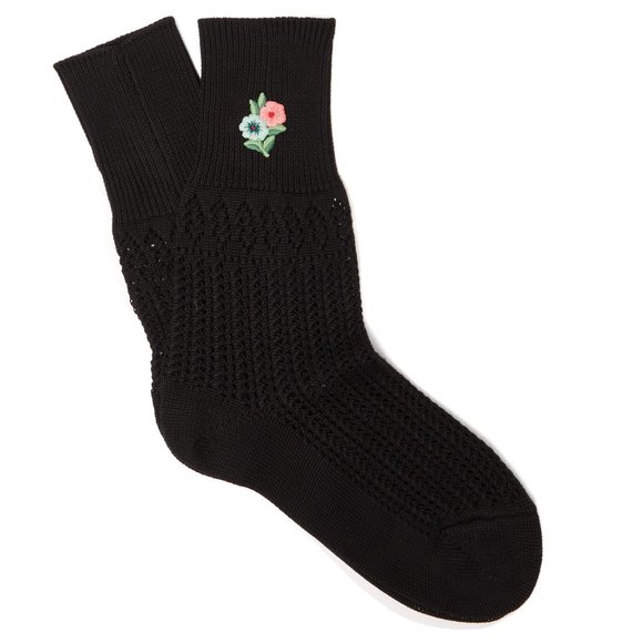Gucci Floral Embroidered Crochet Socks In Black - Picture 1 of 5